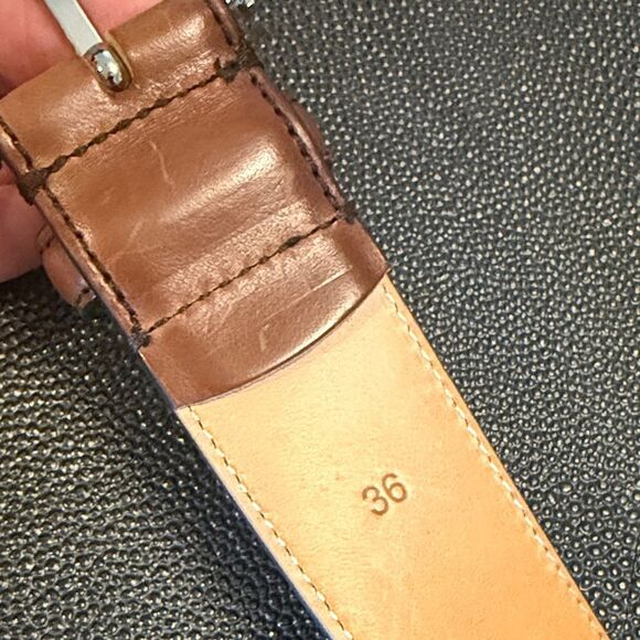 To Boot New York Adam Derrick Brown Tan Leather Belt with Silver Buckle Size 36 - Picture 4 of 13